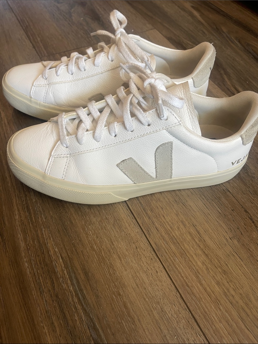 Veja Women's White Leather Sneakers with Light Gray V
